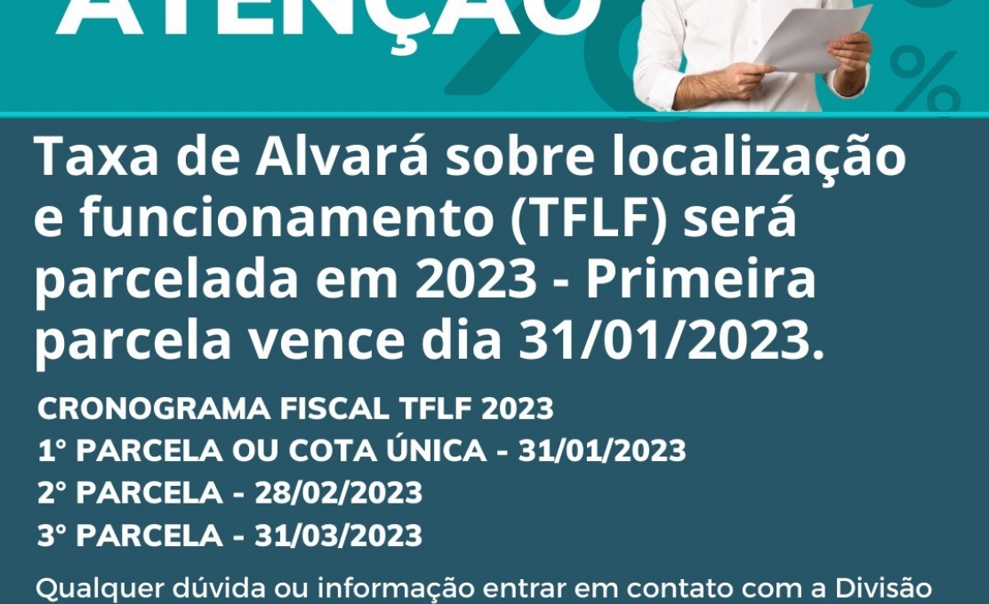 Taxa de Alvará sobre localização e funcionamento (TFLF) será parcelada em 2023