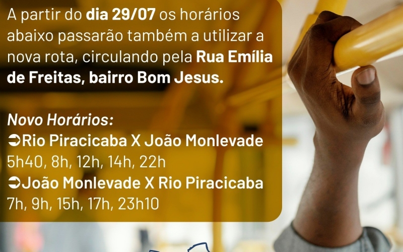 Novos horários passam a integrar nova rota utilizando a rua Emília de Freitas, bairro Bom Jesus.