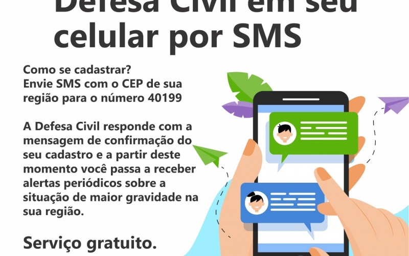 Receba alertas da Defesa Civil em seu celular por SMS 