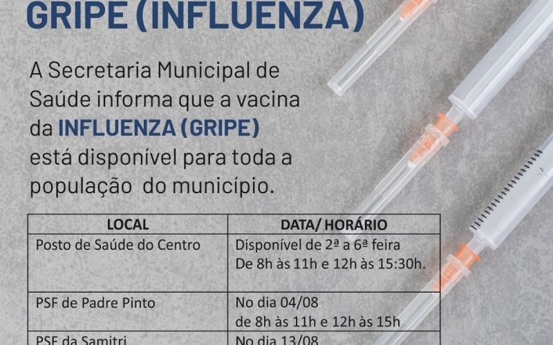Secretaria de Saúde realiza vacinação contra a influenza (gripe).