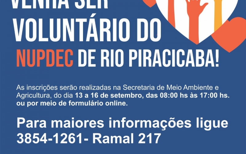 Venha ser voluntário(a) do NUPDEC de Rio Piracicaba