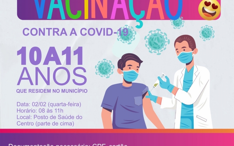 Secretaria de Saúde inicia vacinação contra a Covid-19 para crianças de 10 a 11 anos