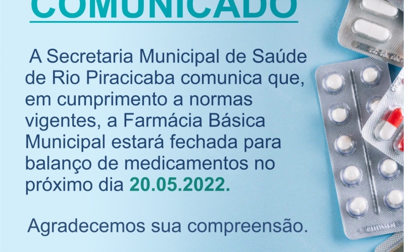 Horário de funcionamento da Farmácia Básica, nesta sexta feira dia 20/05.