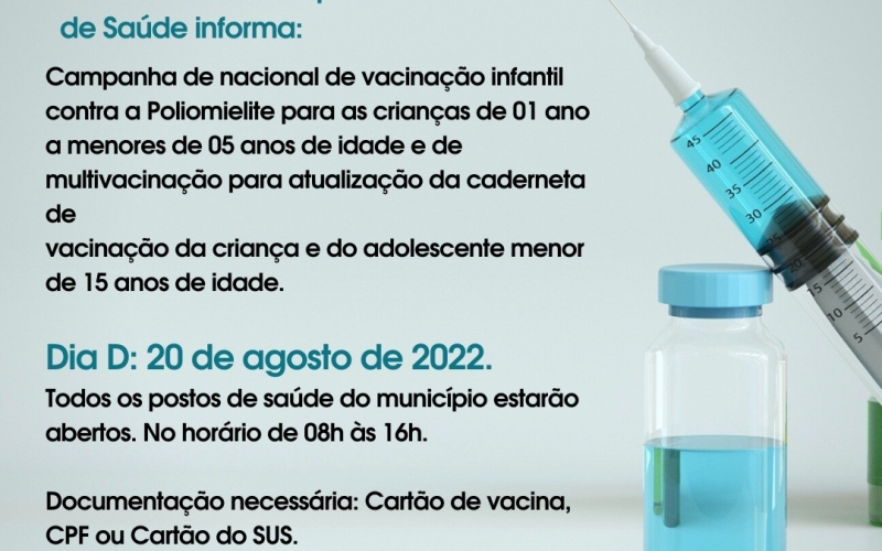 Cronograma de Vacinação Infantil contra a Poliomielite.