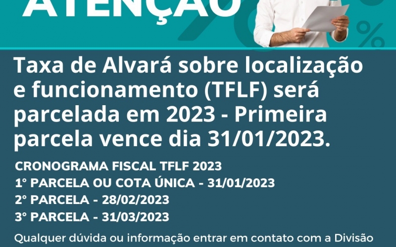 Taxa de Alvará sobre localização e funcionamento (TFLF) será parcelada em 2023